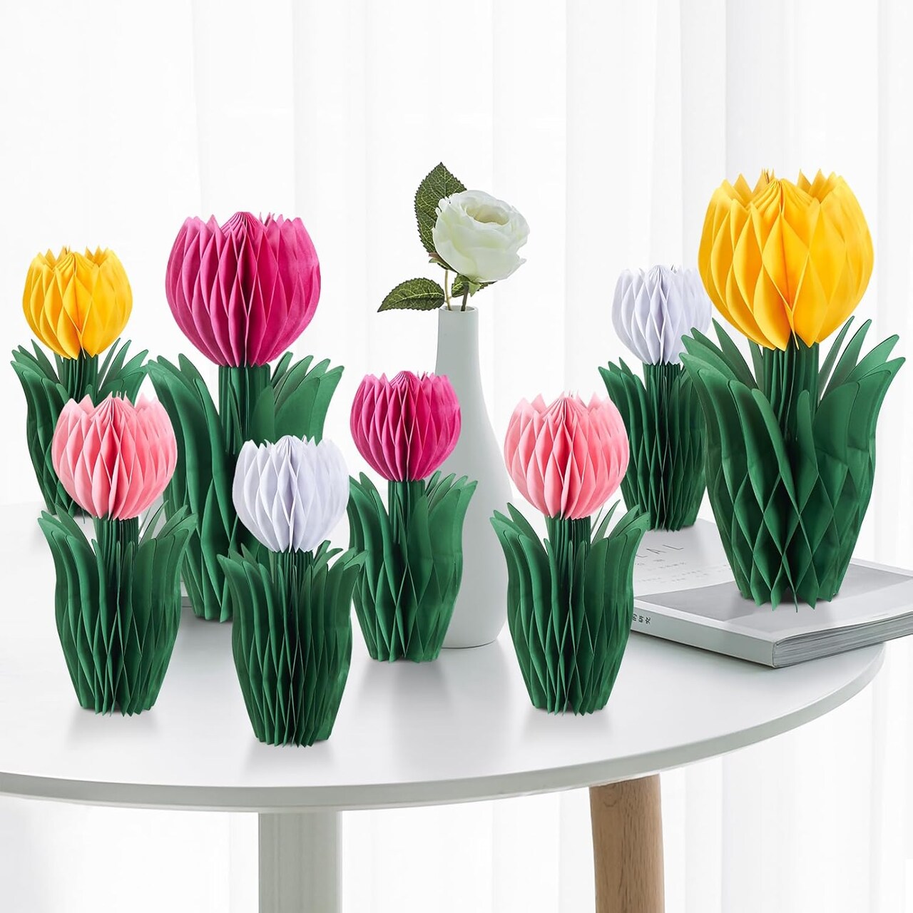 8 PCS Flower Honeycomb Decoration Tulip Honeycomb Decoration Mother's Day Decoration Tulip Decor Spring Decor Tulips Table Centerpieces Decorations Spring Decorations for Home Office